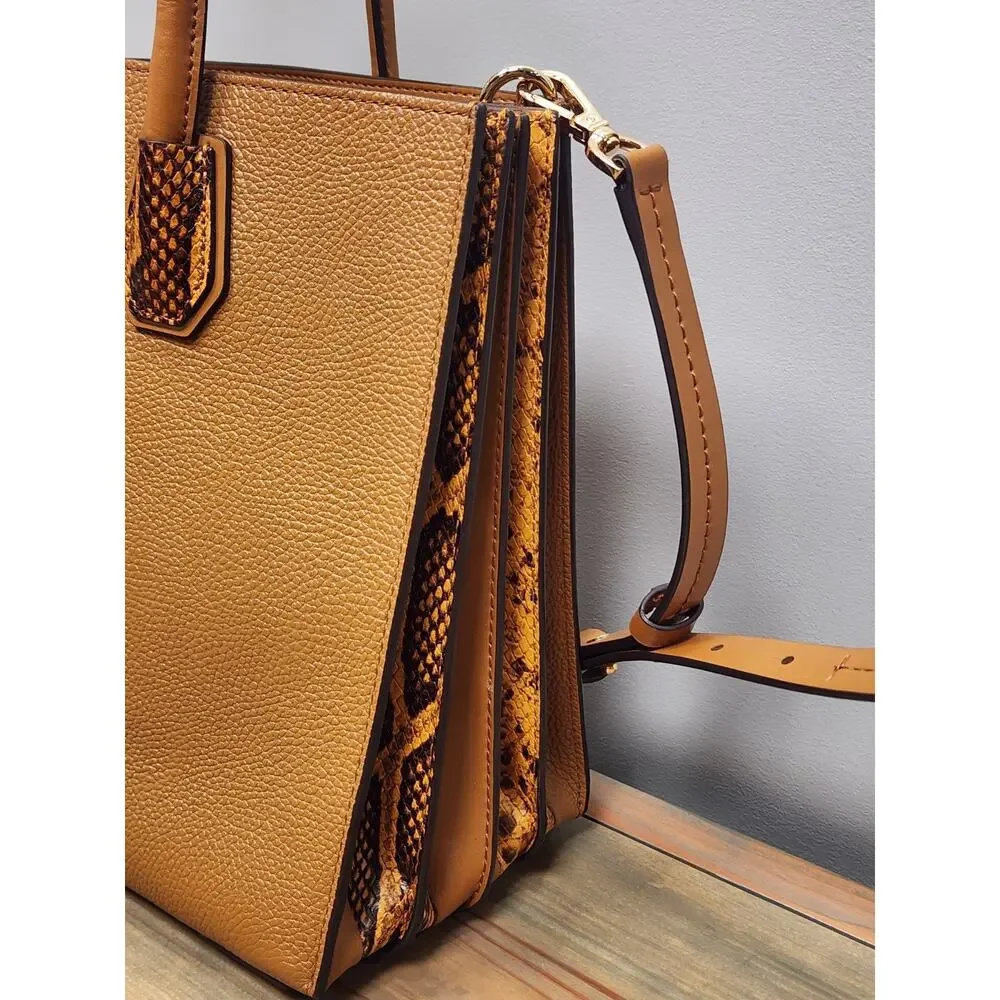 MICHAEL KORS Large Rollins Python Leather Satchel Acron Gold